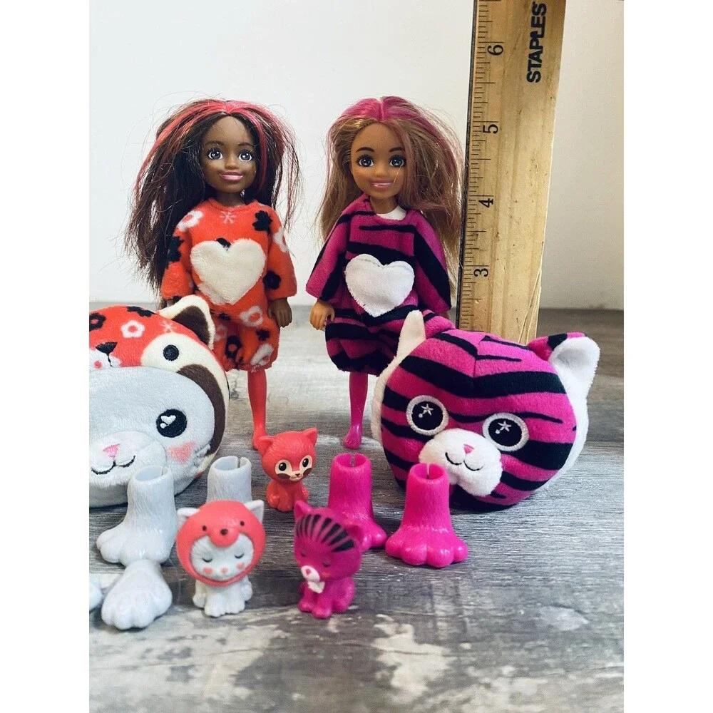 2 Barbie Chelsea Small Cutie Reveal Animal Costume Dolls